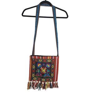 Boho Hippie Gypsy Bag Yarn Fringe Colorful Purse Crossbody Thin Zipper Closure